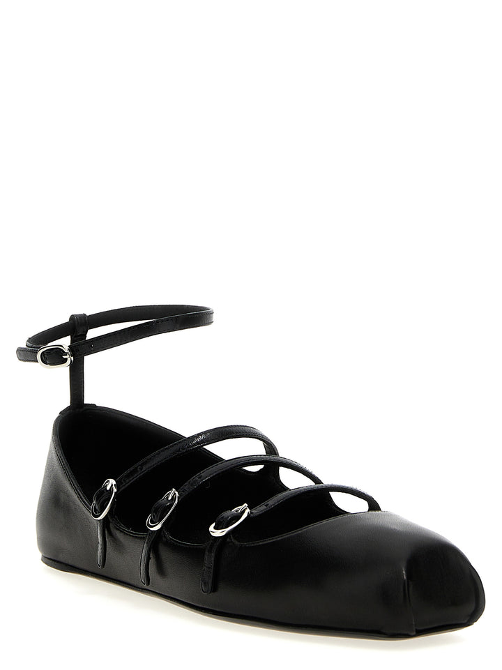 Leather Ballet Flats Straps Flat Shoes Nero