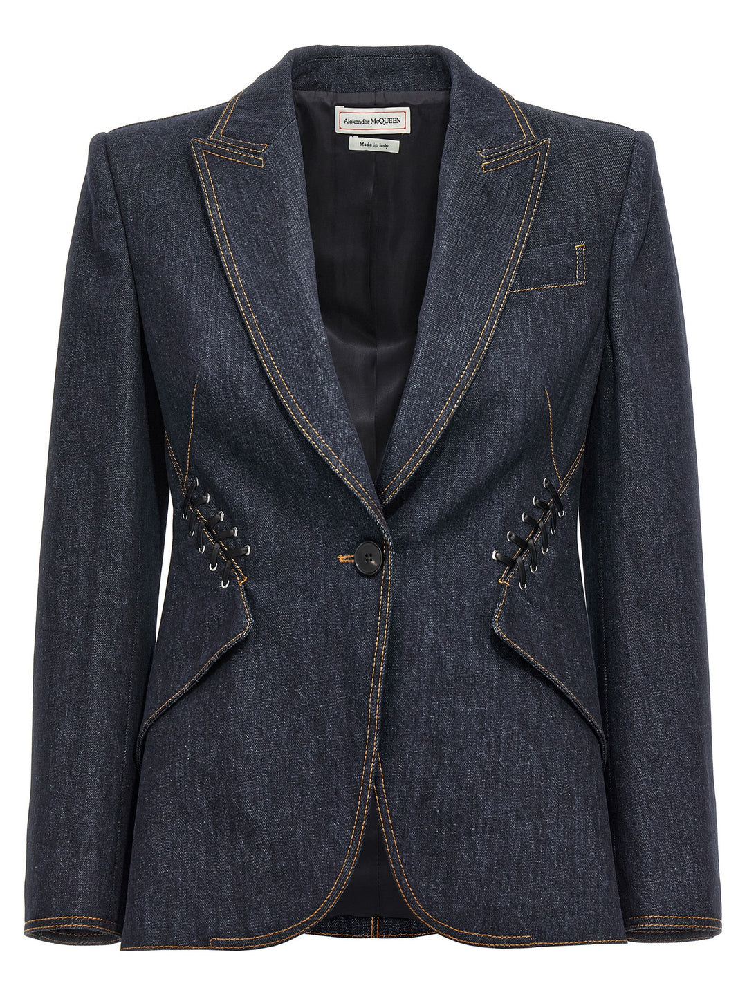 Lace Up Single-Breasted Denim Blazer Blazer And Suits Blu