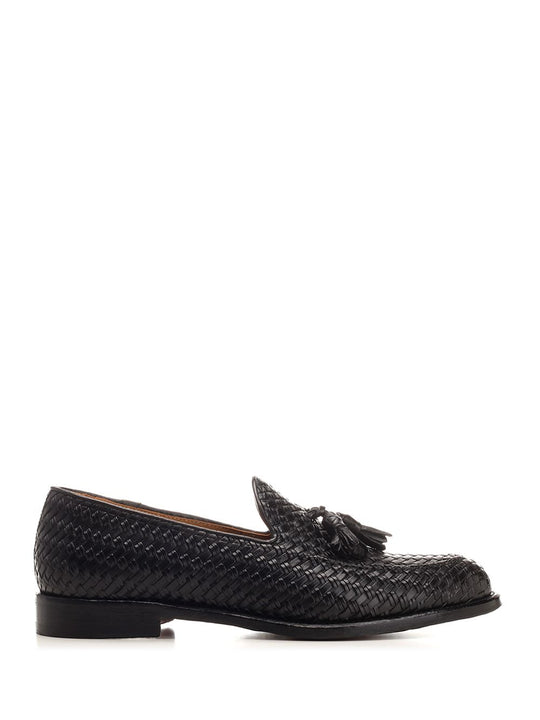 Loafer With Tassels In Woven Leather Mocassini Nero
