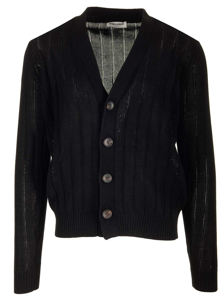Al Duca D'Aosta Black Cotton Cardigan Knitwear - Nero | 972f9e0e6d02b0050081c3103b02e2ffcb3068a5