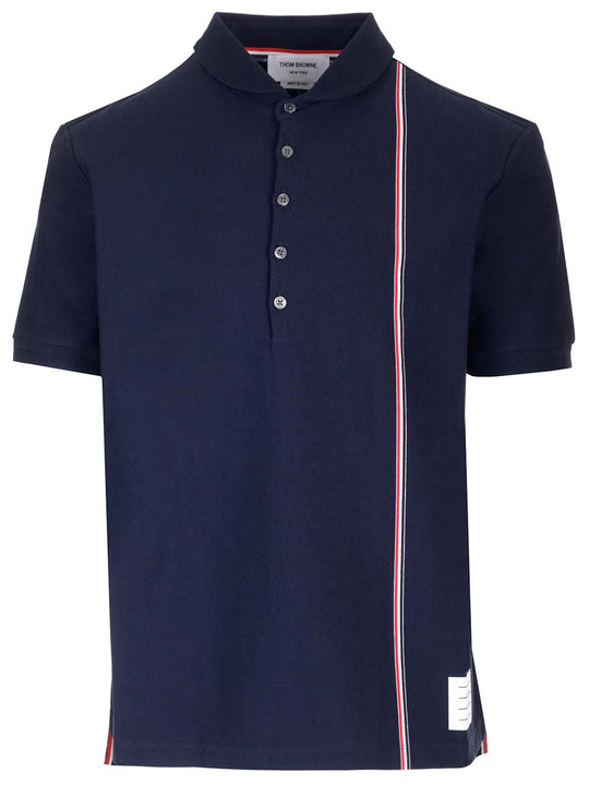 Cotton Knit Polo Shirt Blu