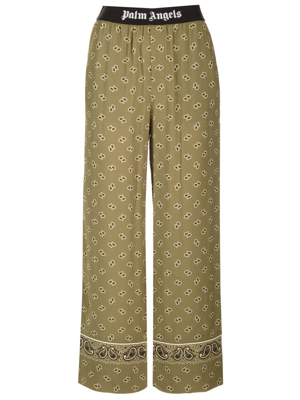 Straight Paisley Print Pants Trousers Verde