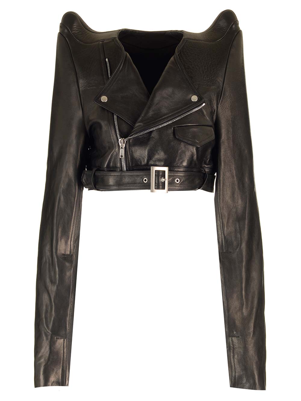 Rick Owens Micro Biker In Black Leather Giacche - Nero | c8b5be2a22138ab1f7b48bce01f113005070d155