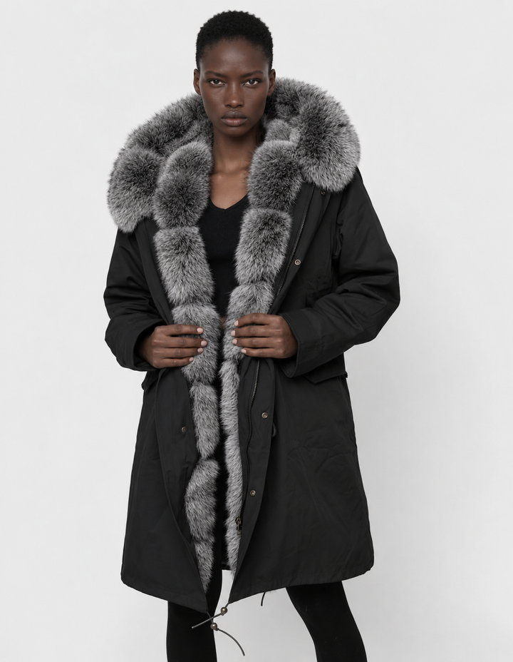 Parka Doler Nero con Pelliccia di Volpe