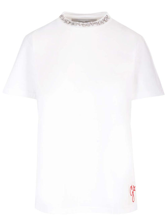 Crystals Embellished T-Shirt Bianco