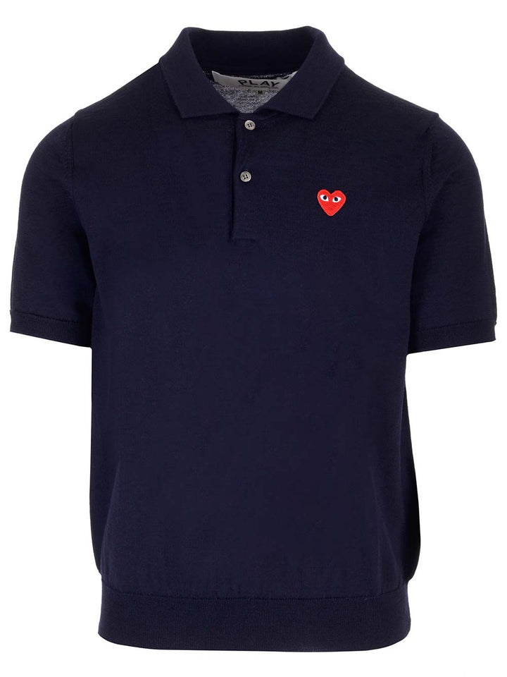 Comme Des Garcons Play Wool Polo shirt - Blu | 57d09416c78efeccea710e255e2b46b0ee833768