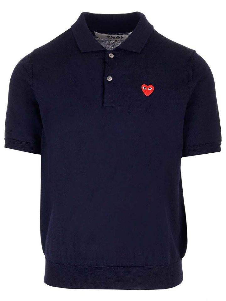 Comme Des Garcons Play Wool Polo shirt - Blu | f47b760a45922ecbdadc75de25a89f63e1ab2a48