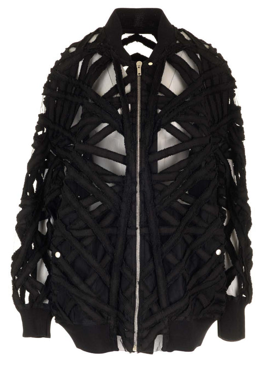 Cropped Jacket In Denim And Tulle Giacche Nero