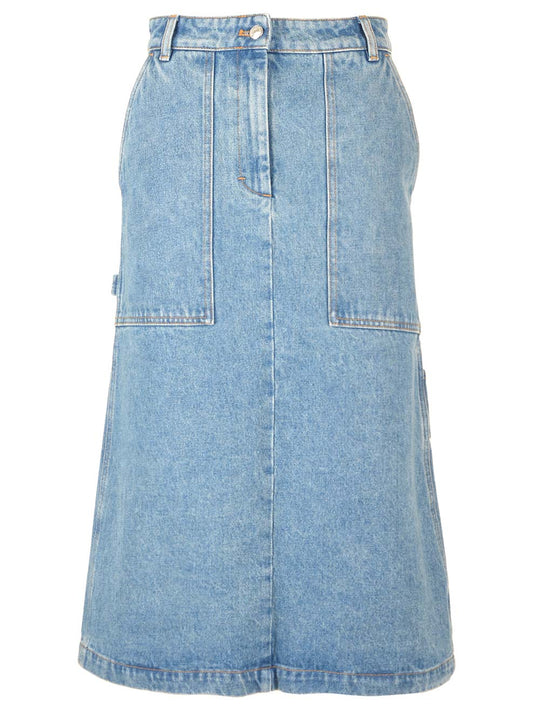Denim Midi Skirt Gonne Blu