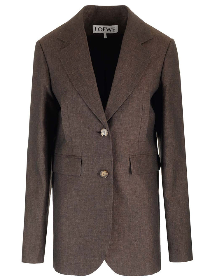 Loewe Linen Single-Breasted Tailored Jacket Giacche - Marrone | 239cc9712baedb85f818a5011017a64cdb80e9a3