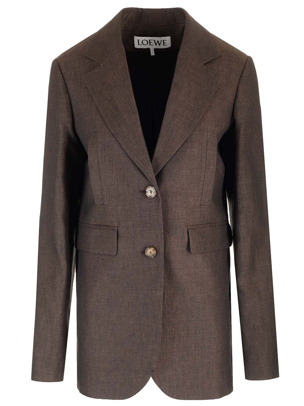 Loewe Linen Single-Breasted Tailored Jacket Giacche - Marrone | 239cc9712baedb85f818a5011017a64cdb80e9a3