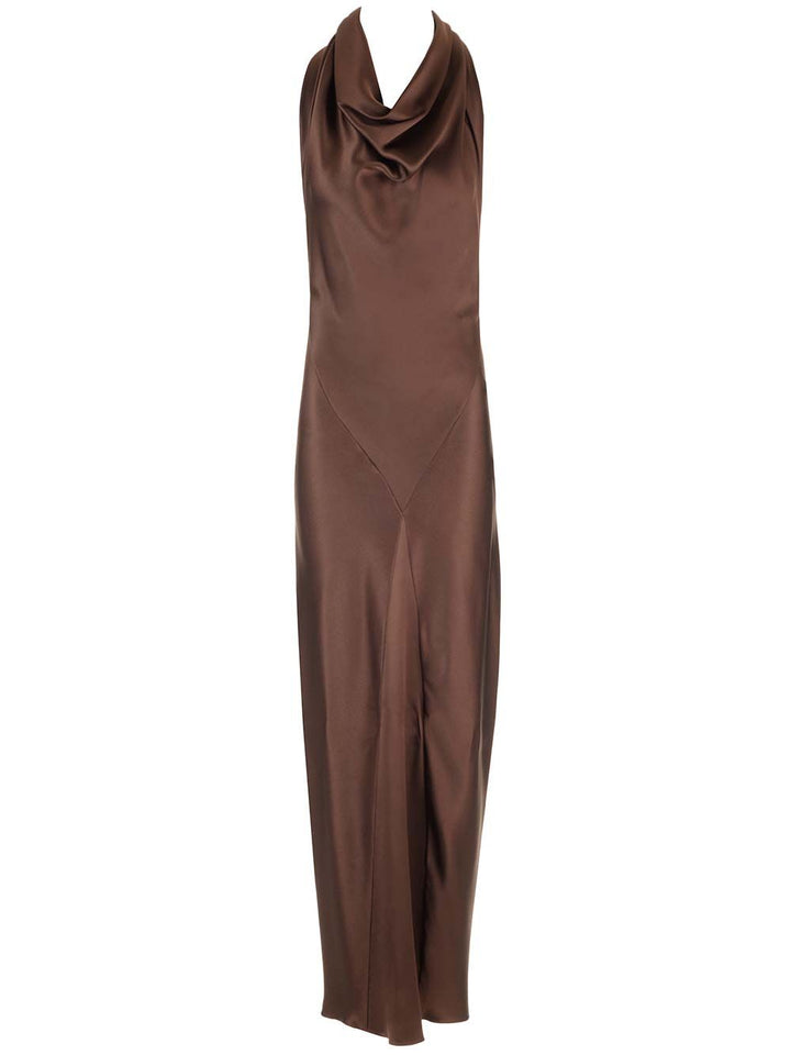 Loewe Long Scarf Dress In Silk Satin Abiti - Marrone | 3c396057d41fd60b93c9caf2ba01dad7c3bc7929
