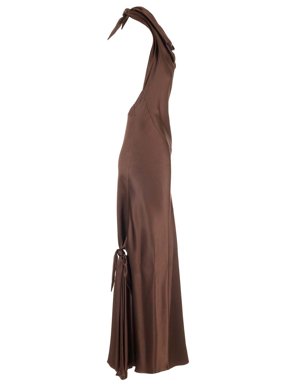Loewe Long Scarf Dress In Silk Satin Abiti - Marrone | 5145ed2a2af70d44eb2d854fe9c3177e0e8bb230