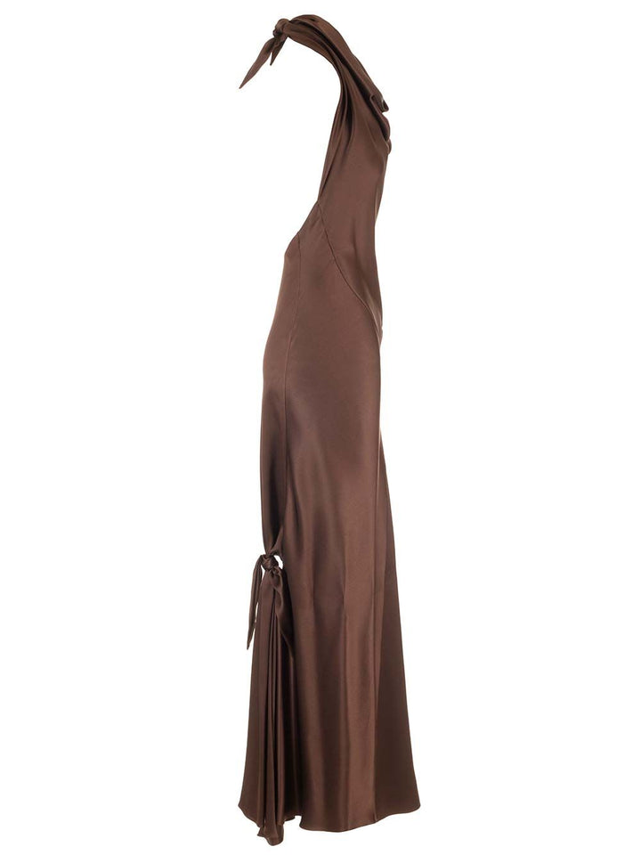 Loewe Long Scarf Dress In Silk Satin Abiti - Marrone | 5145ed2a2af70d44eb2d854fe9c3177e0e8bb230