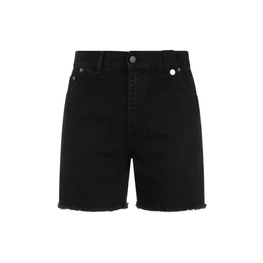 Black Stonewashed Cotton Denim Shorts