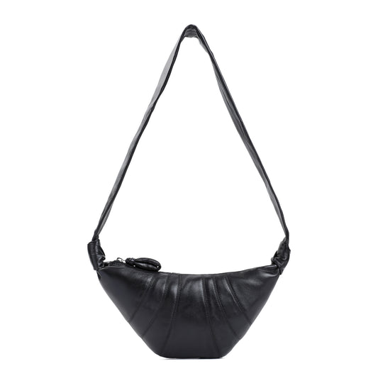 Black Leather Croissant Zip Bag