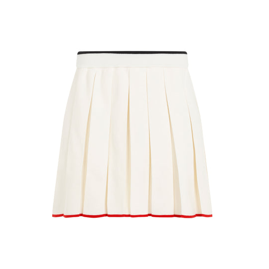 White Virgin Wool Full Needle Stitch Mini Pleated Skirt