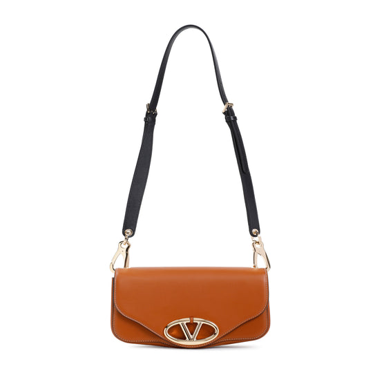 Tan Brown Calf Leather Logo Small Shoulder Bag