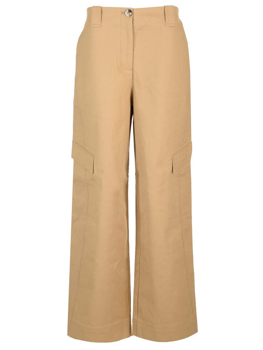Cotton Canvas Cargo Trousers Beige