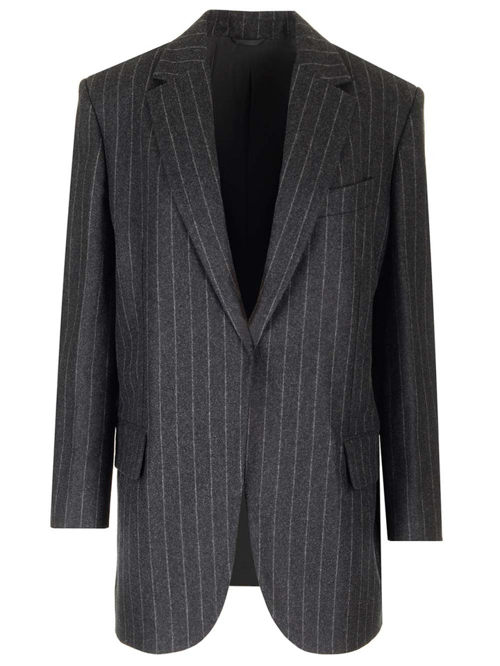 Brunello Cucinelli Pinstripe Blazer Giacche - Grey | 51e4ddc8ca33c84e220126675a09b6cf1ecbc32a