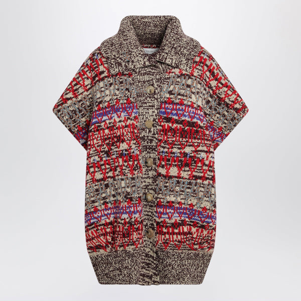 Jacquard Sleeveless Cardigan In Wool And Cashmere