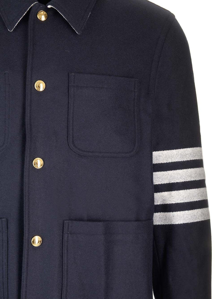Thom Browne Wool Cashmere 4-Bar Utility Jacket Giacche - Blu | 43add374f8f3526726d10b30075508536e5ab9df