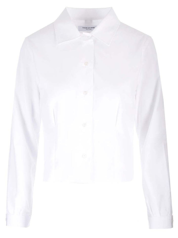 Thom Browne Cropped Shirt Top - Bianco | f3eb4cbf013587f291b13c2b4a25ecbf94212c48