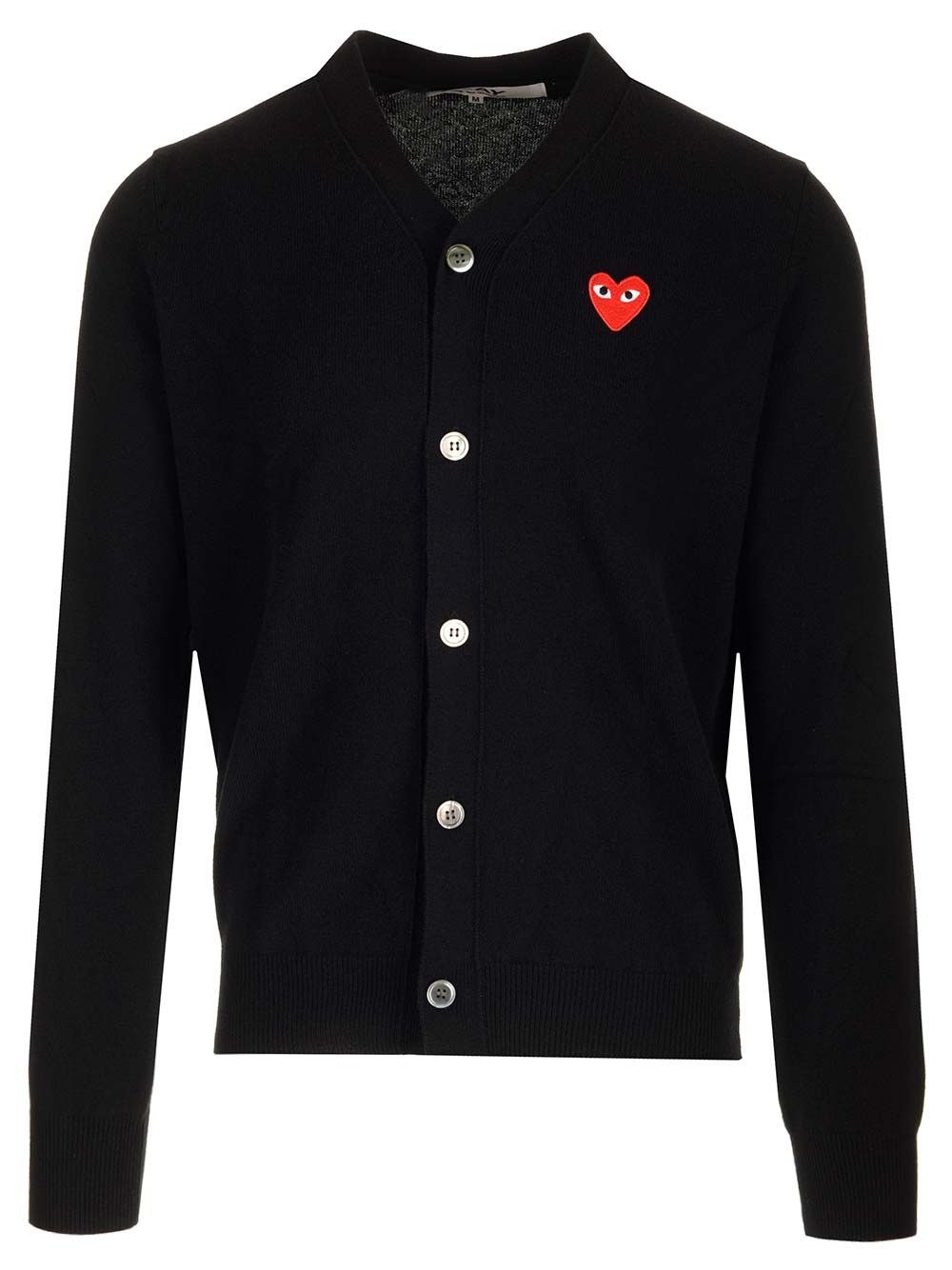 Comme Des Garcons Play Merino Wool Cardigan Knitwear - Nero | 774ae0da62646a55efd45c57ec6aabb0d52b2827