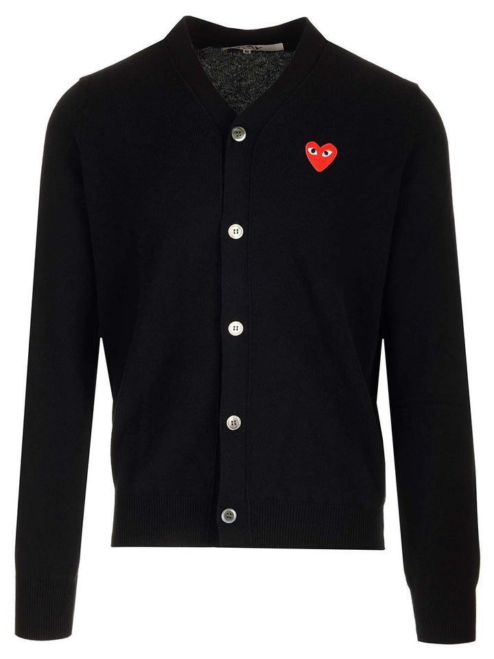 Comme Des Garcons Play Merino Wool Cardigan Knitwear - Nero | 774ae0da62646a55efd45c57ec6aabb0d52b2827