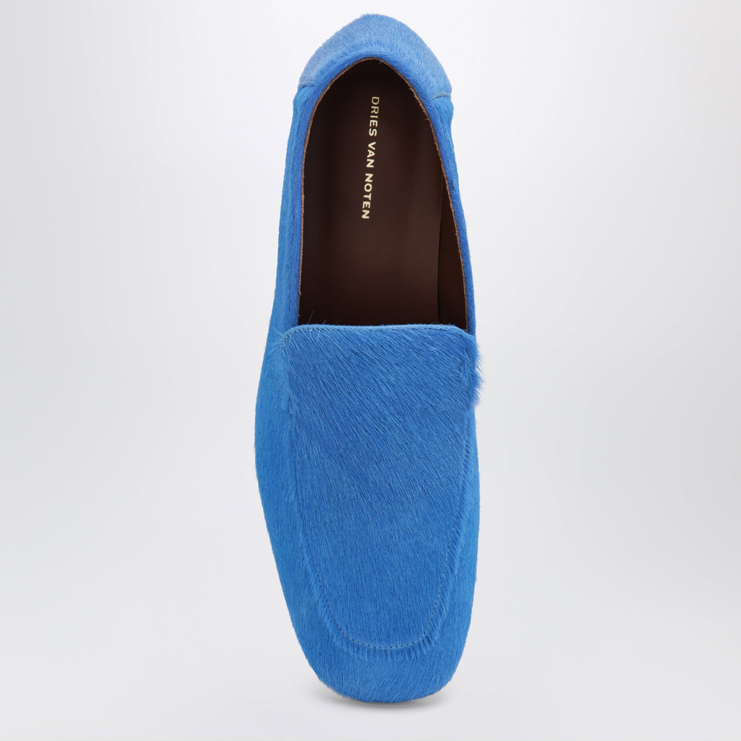 Dries Van Noten Mocassins en Poil de Poney Bleu Électrique