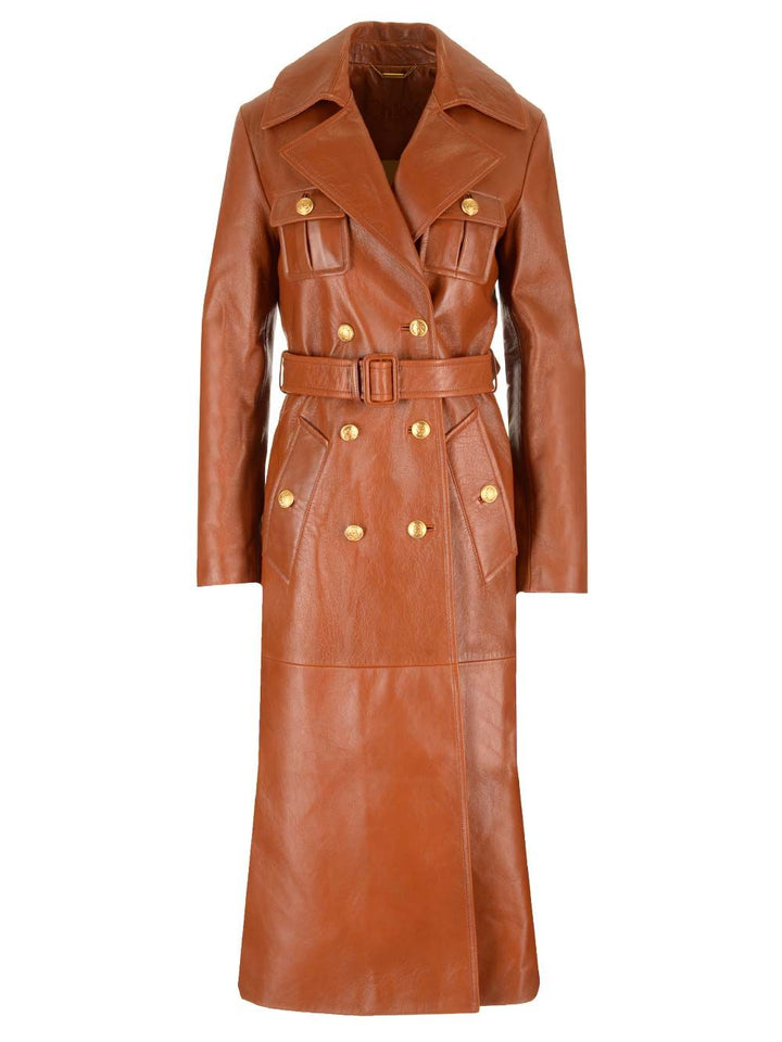 Chloe' Leather Military Trench Coat Giacche - Marrone | 58db38c8ad26b3da3d174937f81d339a2c059a5f