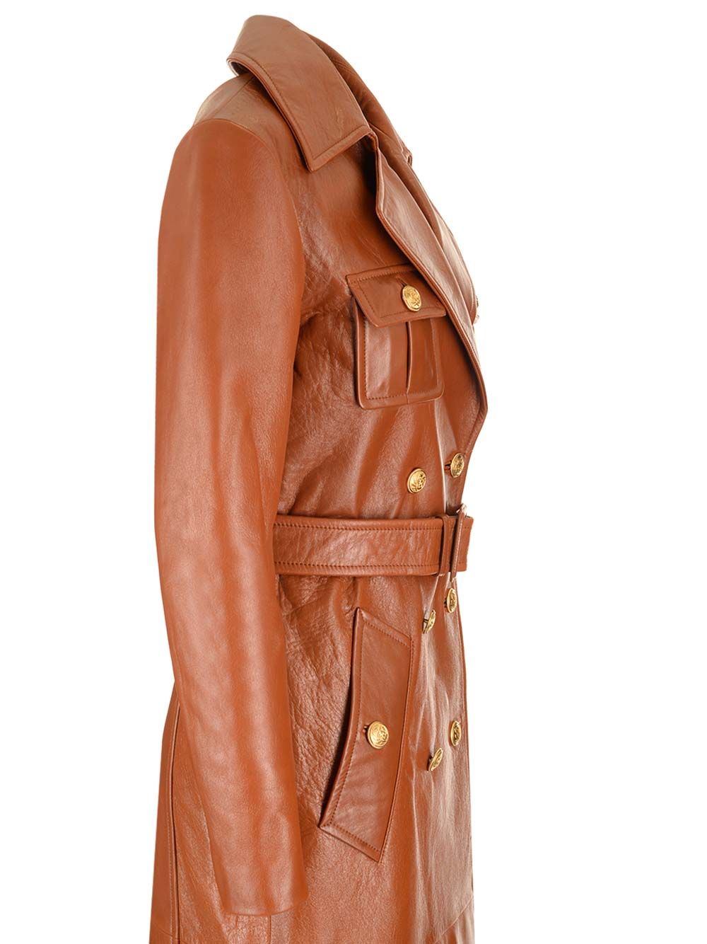 Chloe' Leather Military Trench Coat Giacche - Marrone | a52190c096e12393bb4d3a495689415403a5b97e