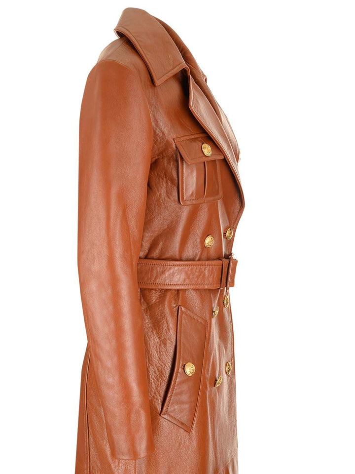 Chloe' Leather Military Trench Coat Giacche - Marrone | a52190c096e12393bb4d3a495689415403a5b97e