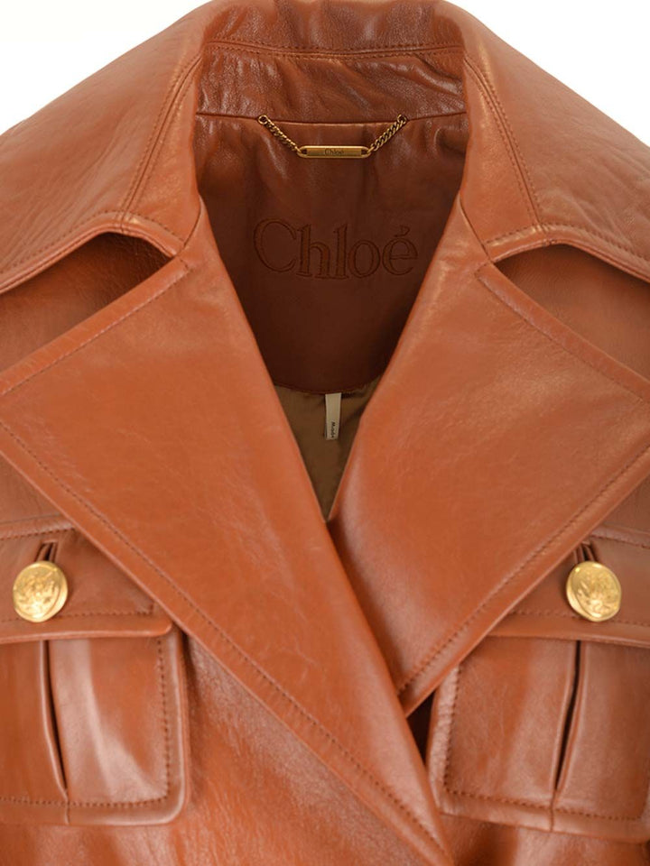 Chloe' Leather Military Trench Coat Giacche - Marrone | 3d10a51ae92e7bcad4aed0be6b87dbd26b52d659