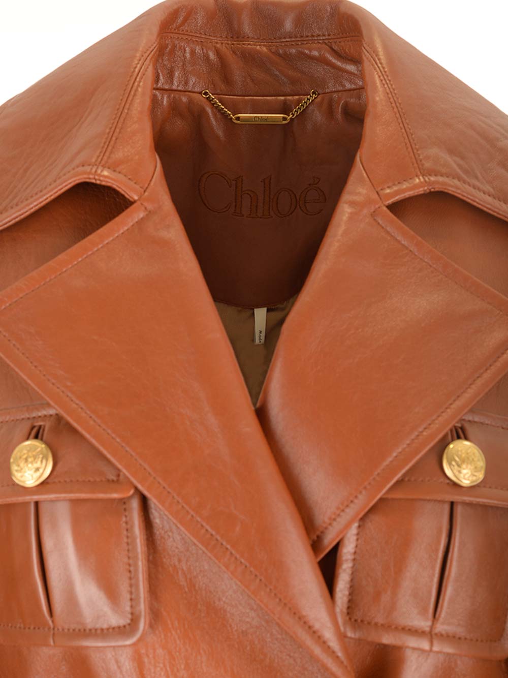Chloe' Leather Military Trench Coat Giacche - Marrone | 55e0bd08d42cc1c6aecd2dbb4a5ddeb256173c23