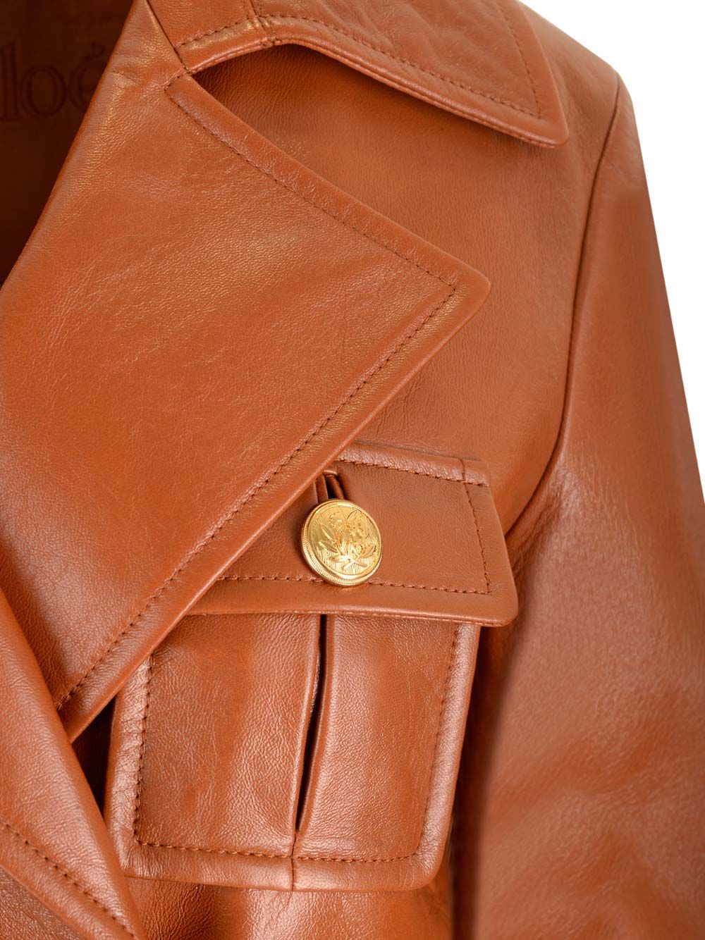 Chloe' Leather Military Trench Coat Giacche - Marrone | 8ee180538a2f99abbd4ed368db75e58118e6f802