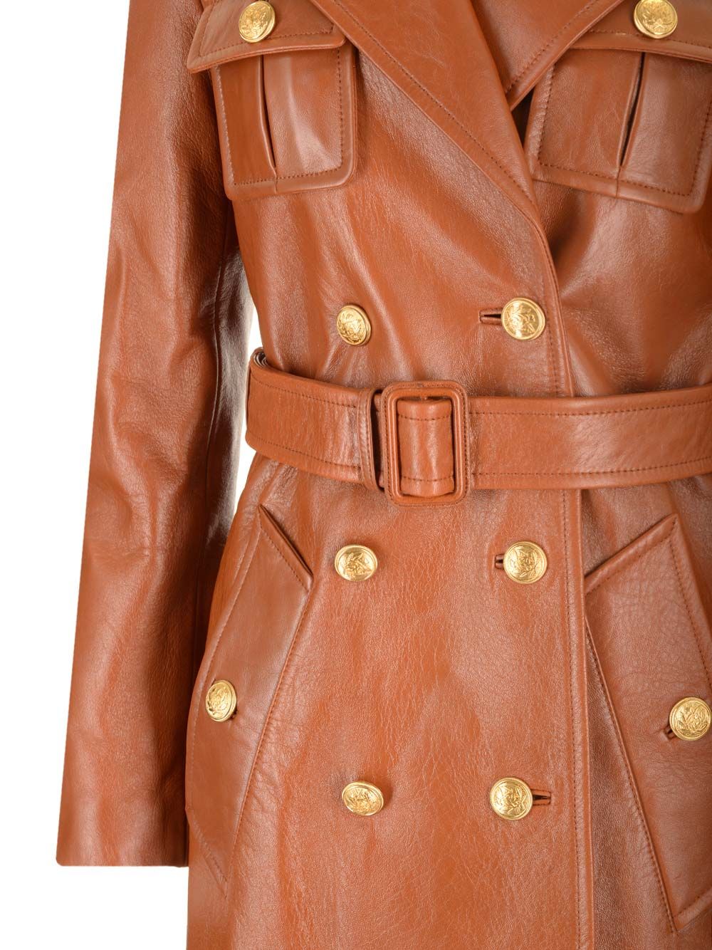 Chloe' Leather Military Trench Coat Giacche - Marrone | 3cd417c081a19ba66d01195d1887ec6b4e2a997f