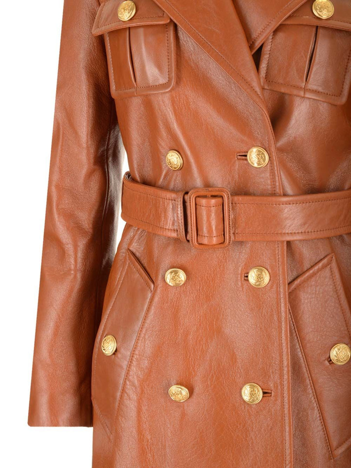 Chloe' Leather Military Trench Coat Giacche - Marrone | 3cd417c081a19ba66d01195d1887ec6b4e2a997f