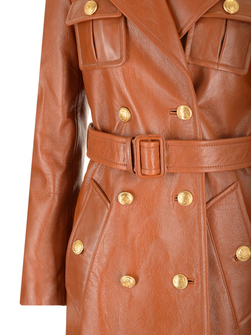 Chloe' Leather Military Trench Coat Giacche - Marrone | a81c5a7ea72aa94d4b0ba50b34c1147d58b2a2ba