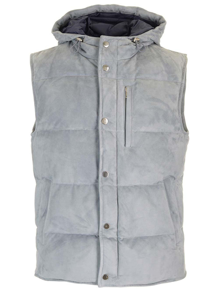 Al Duca D'Aosta Suede Hooded Vest Giacche - Grey | eb22f7adbab702e7490c263ae02def5722e24ca3