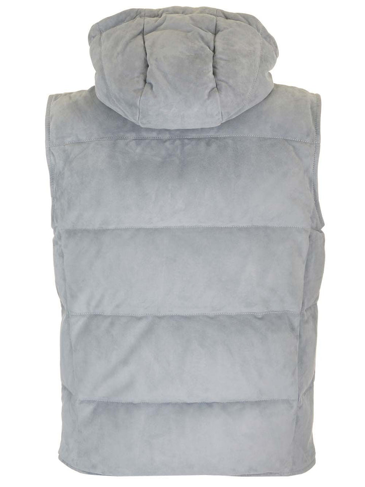 Al Duca D'Aosta Suede Hooded Vest Giacche - Grey | 62fa869e2fab33dd6cba205d86f7a906b395e2ee