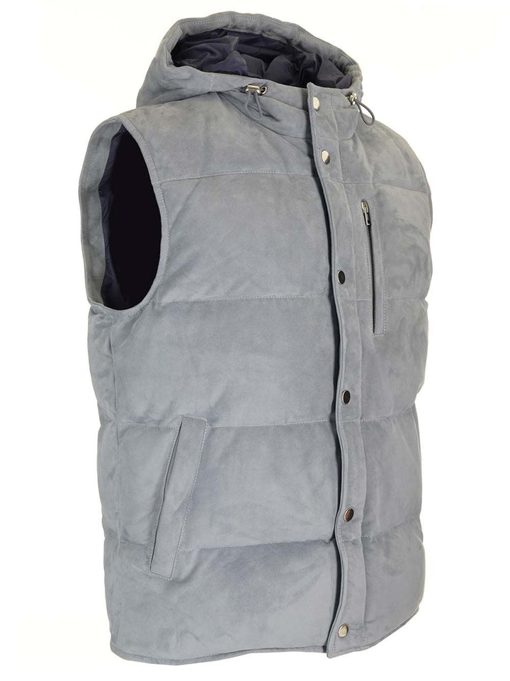 Al Duca D'Aosta Suede Hooded Vest Giacche - Grey | b745836fb9e8d4e2144aeb232c1efb086329b5d7