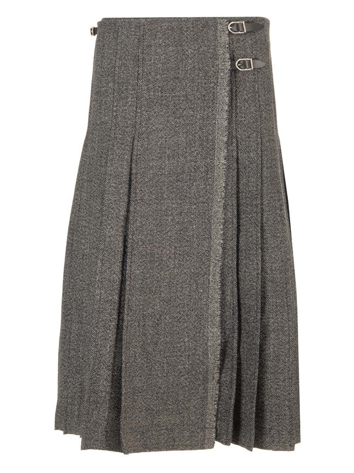 Durazzi Milano Pleated Midi Kilt Skirt Melange Black Gonne - Grey | f8a0b2b6a24edfbdb3fa66c1f4ecb16f4830e394
