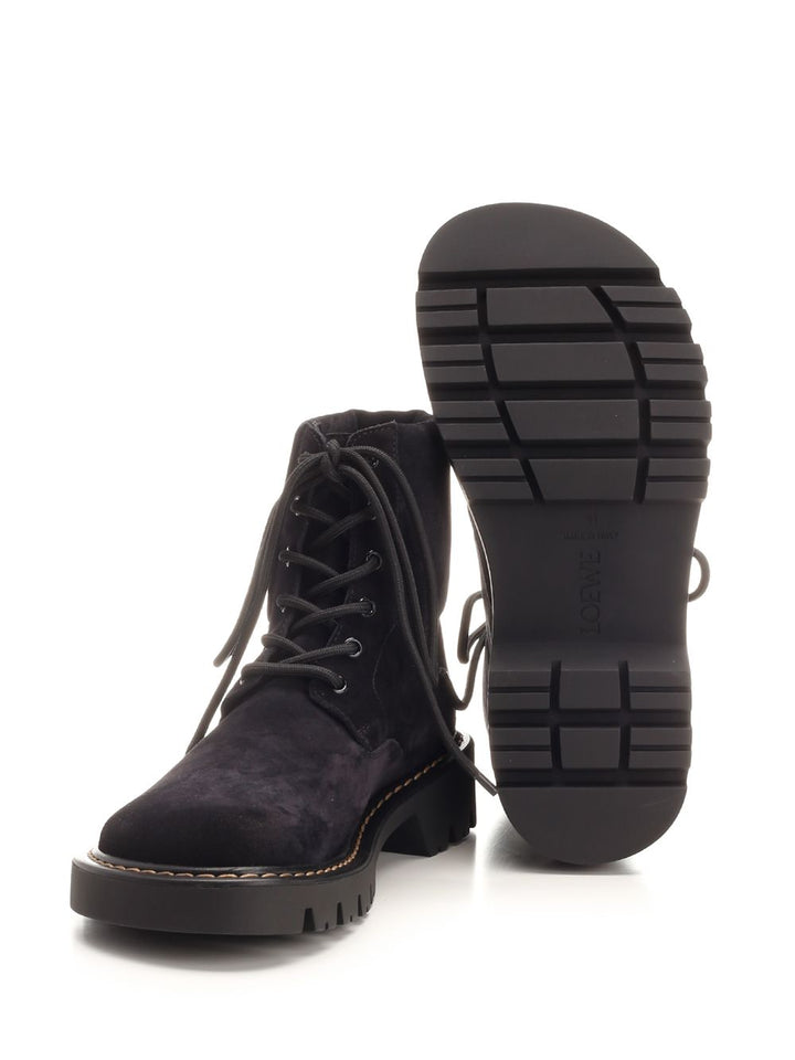 Loewe Sierra Combat Ankle Boot In Suede Boots - Nero | 47cb283fdd32080167632354e967c2847cbe834d