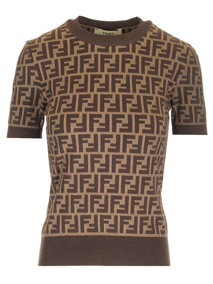 Fendi Ff Cotton Knit Top Knitwear - Marrone | 4222d6a9f25734eeb5be33891c1604fb9a7c3279