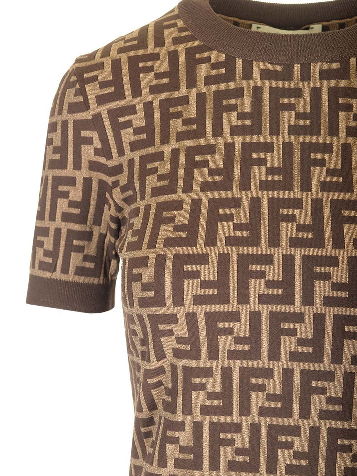 Fendi Ff Cotton Knit Top Knitwear - Marrone | 0cac9bf6f190fcb8790e0443e29ca87bafb3f2ac