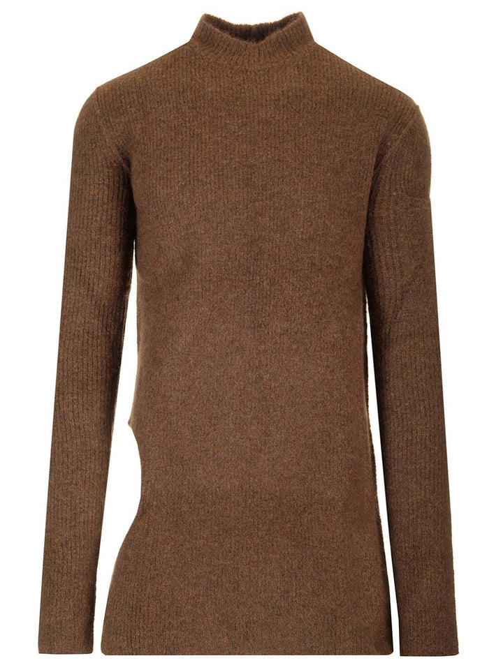 Rick Owens High Neck Sweater In Alpaca Knitwear - Marrone | 1b45f8de1ed5f10378ae3d1234c3b186b0bdd9a9