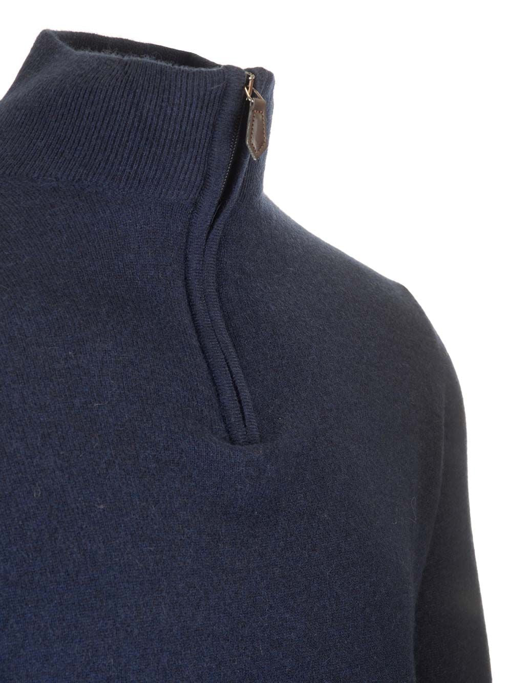 Al Duca D'Aosta Maglia Serafino In Cashmere Knitwear - Blu | 8a80d5e8cba70139a5702a54f664a225d8310e96