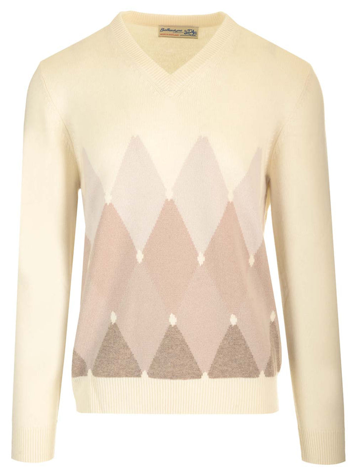 Ballantyne Double Yarn Cashmere Diamond Sweater Knitwear - Bianco | 7c977b316371138c1644b9f4bcc46934aeb96c3f