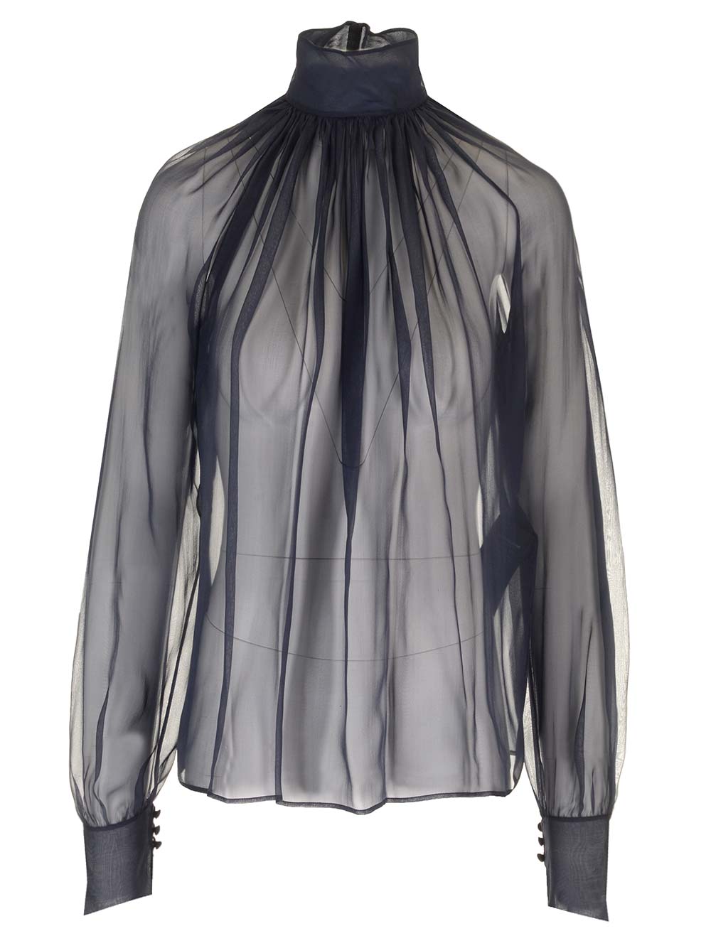 Saint Laurent Sheer Silk Blouse Top - Blu | c2a1bf1a1fe0fc6ac63a9e7bce394d6f8c22aeb9